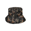 Japanese Crane Pattern Black Background Unisex Bucket Hat