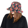Red Tropical Flower Pattern Dark Background Unisex Bucket Hat