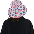 Red Strawberry Pattern Blue Horizontal Lines Unisex Bucket Hat