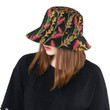Heliconia Pattern Print Design Black Background Unisex Bucket Hat