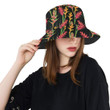 Heliconia Pattern Print Design Black Background Unisex Bucket Hat