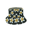 White Plumeria Pattern Black Theme Unisex Bucket Hat