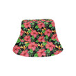 Red Hibiscus Green Leaves Pattern Unisex Bucket Hat