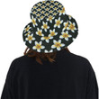 White Plumeria Pattern Black Theme Unisex Bucket Hat