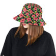 Red Hibiscus Green Leaves Pattern Unisex Bucket Hat