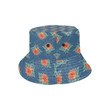 Lotus Boho Pattern Blue Background Unisex Bucket Hat
