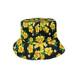 Yellow Hibiscus Pattern Black Background Unisex Bucket Hat