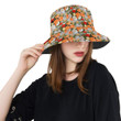 Grey And Orange Lisianthus Pattern Print Design Unisex Bucket Hat