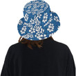 White Plumeria Pattern Blue Background Unisex Bucket Hat