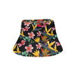 Colorful Tropical Flower Black Background Pattern Unisex Bucket Hat