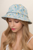 Floral Print Light Denim Cotton Unisex Bucket Hat