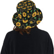 Sunflower Golden Polygonal Shapes Black Theme Unisex Bucket Hat