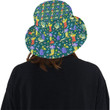 Multicolor Gardening Pattern Print Design Dark Green Background Unisex Bucket Hat