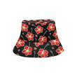 Red Hibiscus Pattern Black Background Unisex Bucket Hat
