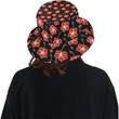 Red Hibiscus Pattern Black Background Unisex Bucket Hat