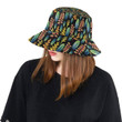 Heliconia Pattern Print Design Black Skin Unisex Bucket Hat