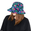 Tropical Flower Pattern Blue Background Unisex Bucket Hat