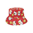 Meneki Neko Lucky Cat Red Pattern Unisex Bucket Hat