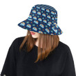 Blue Camper Pattern Camping Themed Unisex Bucket Hat