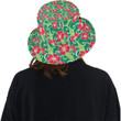 Red Hibiscus Pattern Green Background Unisex Bucket Hat