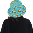 Bee Smiley Pattern Print Blue Background Unisex Bucket Hat