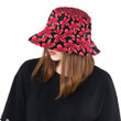 Red Plumeria Pattern With Black Unisex Bucket Hat