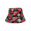 Tulip Pattern Print Design Black Backgound Unisex Bucket Hat