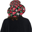 Tulip Pattern Print Design Black Backgound Unisex Bucket Hat