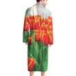 Red And Yellow Tulip Pattern Satin Bathrobe Fleece Bathrobe