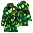 Satin Bathrobe Fleece Bathrobe Cucumber And Flower Blooming On Dark Green