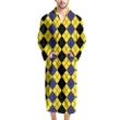 Black Blue And Yellow Argyle Pattern Satin Bathrobe Fleece Bathrobe