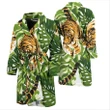 Bengal Tiger Pattern Leaves Theme Satin Bathrobe Fleece Bathrobe