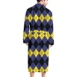 Black Yellow And Blue Argyle Pattern Satin Bathrobe Fleece Bathrobe