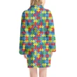 Autism Awareness Jigsaw Colorful Pattern Satin Bathrobe Fleece Bathrobe