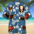 Hereford cattle Blue Tribal Beach Summer 3D Hawaiian Shirt