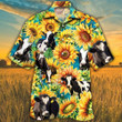 Holstein Friesian Cattle Lovers Sunflower Watercolor Beach Summer 3D Hawaiian Shirt