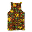 Cartoon Smiley Face Sunflowers On Brown Background 3D Men's Tank Top