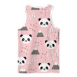 Cartoon Panda Bears In The Forest Pink Background Pattern 3D Men's Tank Top