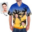 Sun Set Coconut Tree Custom Image With Face Funny 3D Hawaiian Shirt