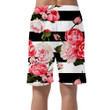 Peony Pink Roses Branch On Black White Stripes Design Can Be Custom Photo 3D Men's Shorts