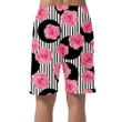 Pretty Pink Roses Polka Dots On Black White Striped Design Can Be Custom Photo 3D Men's Shorts