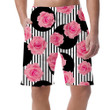Pretty Pink Roses Polka Dots On Black White Striped Design Can Be Custom Photo 3D Men's Shorts