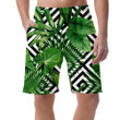 Summer Exotic Jungle Plant On Black And White Geometry Pattern Can Be Custom Photo 3D Men's Shorts