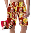 Sewing Square Patchwork In Red Color And Autumn Leaves Theme Can Be Custom Photo 3D Men's Shorts