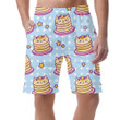 Smiling Pancakes Cat Sweet Blue Polka Dot Background Can Be Custom Photo 3D Men's Shorts