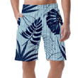 Summer Navy Tropical Forest Leaves On Blue Striped Background Can Be Custom Photo 3D Men's Shorts