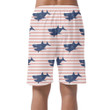 Sketched Doodle Shark On Coral White Striped Background Can Be Custom Photo 3D Men's Shorts