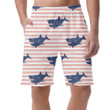 Sketched Doodle Shark On Coral White Striped Background Can Be Custom Photo 3D Men's Shorts