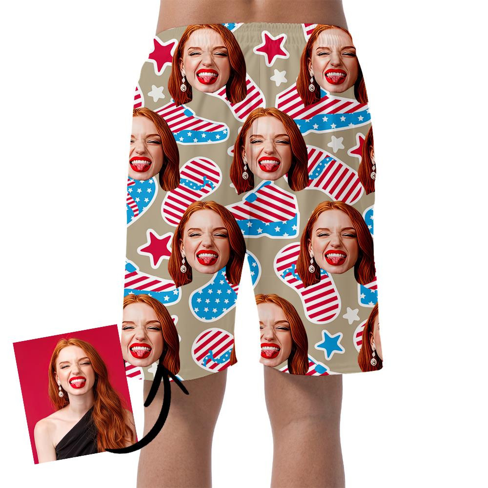 Summer Flip Flops And Sneakers At The American Flag Style Can Be Custom Photo 3D Men's Shorts