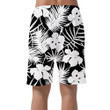 White Silhouette Exotic Tropical Leaves Flowers On Black Background Can Be Custom Photo 3D Men's Shorts